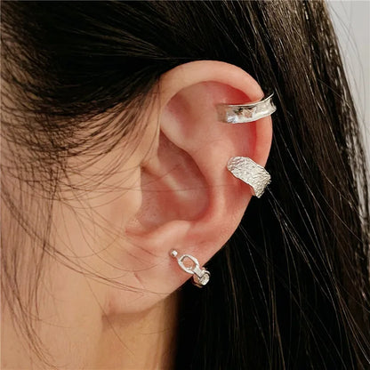 Silver Color Leaves Clip Earrings for Women Men Creative Simple C Ear Cuff Non-Piercing Ear Ear Clip Set Trend Jewelry Gift