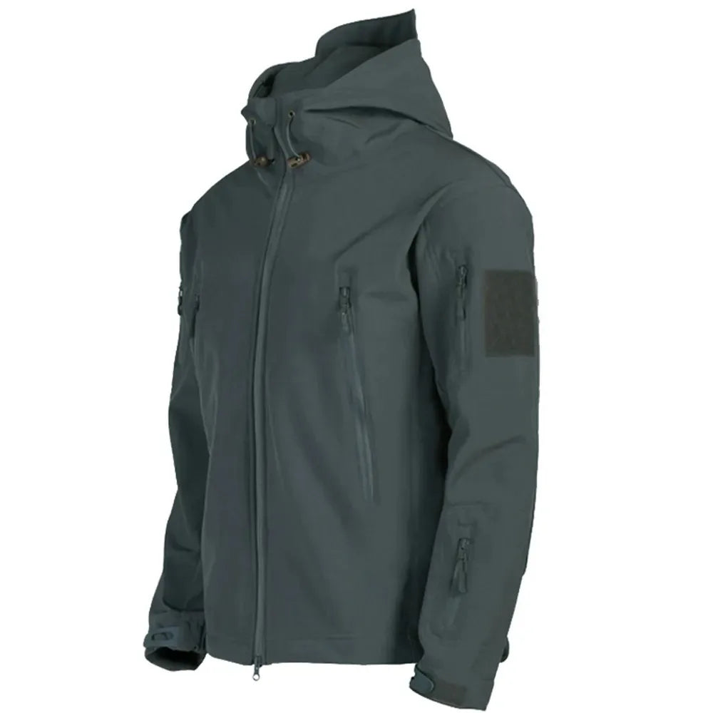 TRAF 2024 Nueva chaqueta de piel de tiburón de moda, suave y táctica, resistente al viento, impermeable, con capucha para hombre.