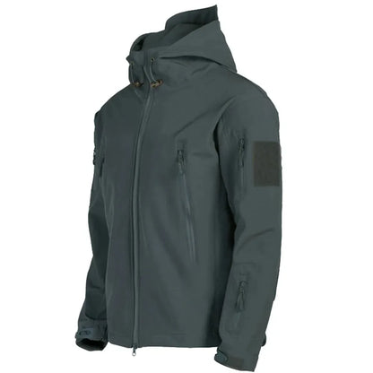 TRAF 2024 Nueva chaqueta de piel de tiburón de moda, suave y táctica, resistente al viento, impermeable, con capucha para hombre.