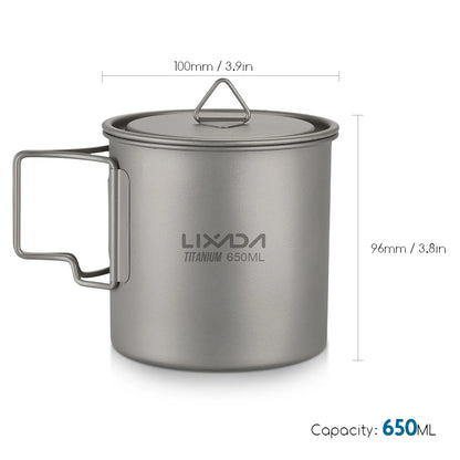 Taza de agua ultraligera de titanio Lixada con asa plegable, portátil para exteriores, camping, picnic, 300 ml/350 ml/550 ml/650 ml