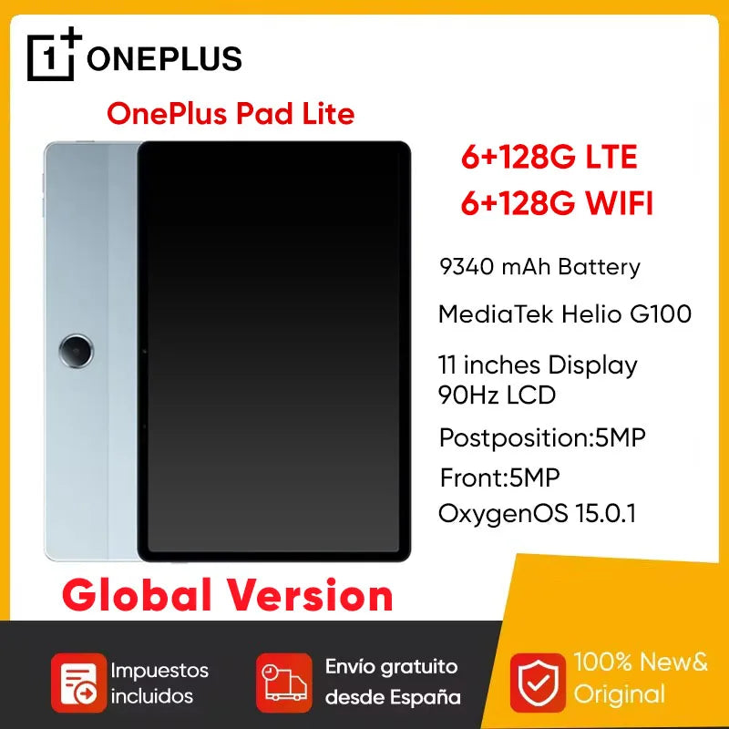 Global Version OnePlus Pad Lite Tablet 11" Transmission 90Hz Eye Care Display 9340 mAh Super-Large Battery MediaTek Helio G100