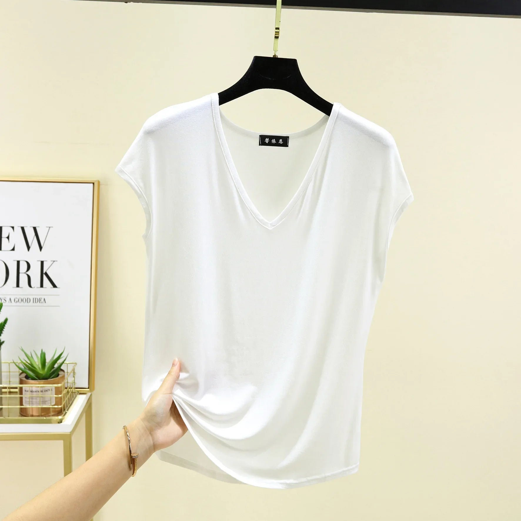 Modal V-Neck Tank Tops summer women's T-shirts sleeveless Plus size Thin Casual Loose Tee tops All match