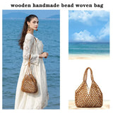 Handmade Woven Beaded Handbag For Women Exquisite Hollow-out Wooden Beaded Shoulder Bag Female Beach Bag