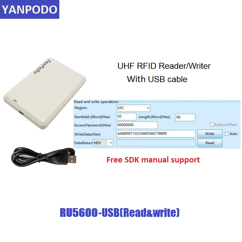 YANPODO USB Programmer UHF RFID Reader and Writer 860-960Mhz with work English SDK Demo Software Source Code
