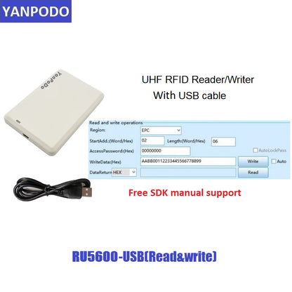 YANPODO USB Programmer UHF RFID Reader and Writer 860-960Mhz with work English SDK Demo Software Source Code