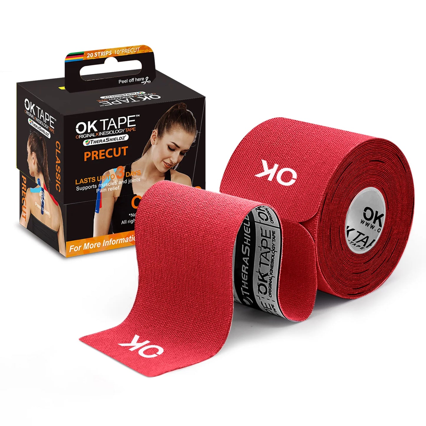 OK TAPE Kinesiology Tape 5CM X 5M Precut, 20 Strips, Latex Free Elastic Athletic Bandage, Gym Fitness Ankle Knee Finger Arm