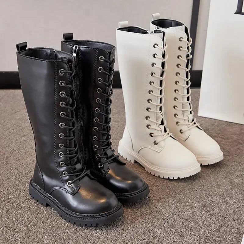 Girls Long Boots Children Knee-High Fashion Motorcycle Boots Rubber Soft Platform for Princess Kids High Boots Classic Winter