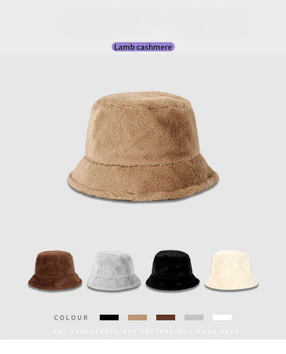 Winter Rabbit Plush Fisherman Hats for Women Girl Bucket Hat  Windproof Leopard Soft Faux Fur Wide Brim Lady Women Artist Cap
