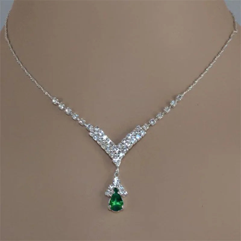 Collar de mujer con incrustaciones de circonita y gotas de agua de colores azul, verde y rojo, accesorios de moda