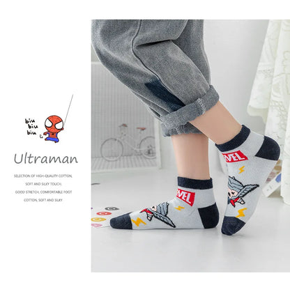 5 Pairs Marvel Kids Socks Kawaii 2024 New Fall Winter Cartoon Boy Children Short Socks Cotton Sock for Boys Gifts