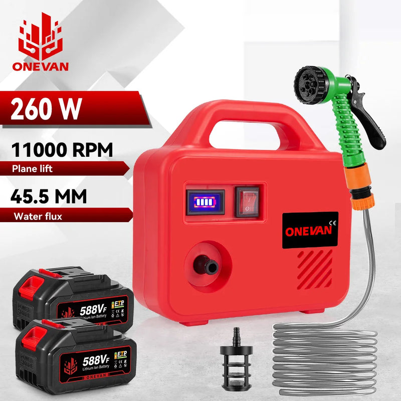 ONEVAN 260W Electric Water Pump 150M Cordless Watering Machine Rechargeable Garden Watering Tools For 21V 18V Battery