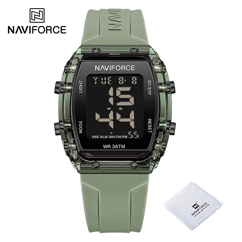 Relojes NAVIFORCE para mujer, con movimiento digital LCD, reloj de moda para mujer, resistente al agua hasta 50 m, correa de silicona, relojes de pulsera deportivos electrónicos.