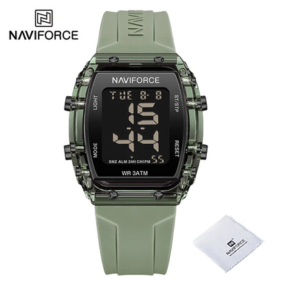 Relojes NAVIFORCE para mujer, con movimiento digital LCD, reloj de moda para mujer, resistente al agua hasta 50 m, correa de silicona, relojes de pulsera deportivos electrónicos.