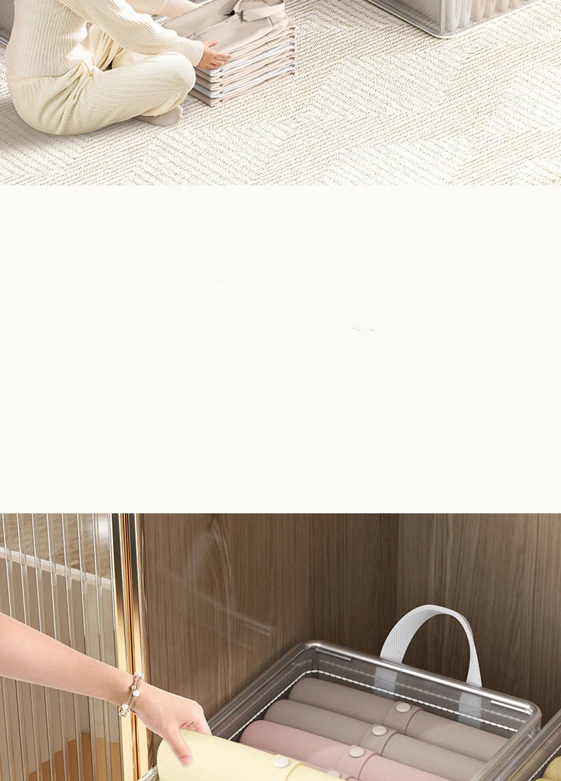 Cesta de almacenamiento transparente de PVC para ropa interior, caja de almacenamiento con marco de acero inoxidable, organizador de armario, caja de tela impermeable