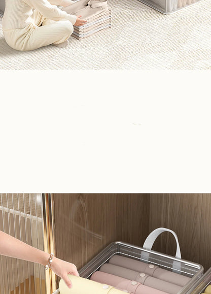 Cesta de almacenamiento transparente de PVC para ropa interior, caja de almacenamiento con marco de acero inoxidable, organizador de armario, caja de tela impermeable