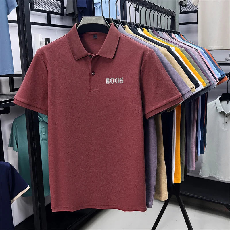 Cotton100% Men's Summer High Quality Short Sleeves Polo Shirt Lapel Button Letter Printing T-Shirt Business Leisure Men Clothing