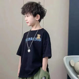 Camiseta de manga corta de verano para niños, Top de cuello redondo para niños pequeños y medianos, moda informal versátil de media manga