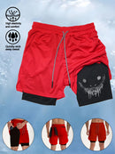 Men's 2-in-1 Fitness Training Sports Running Shorts Double Layer with Pocket Quick Dry Breathable Adjustable Drawstring Belt