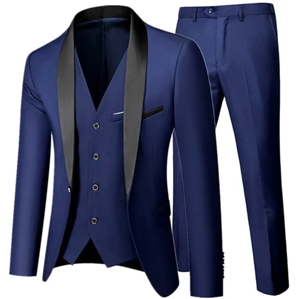 Conjunto de tres piezas para fiesta de boda de otoño para hombre, color negro, talla grande 5XL 6XL, blazer, abrigo, pantalones y chaleco, traje ajustado de moda.