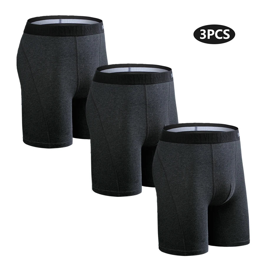 3pcs Long Boxers For Man Underware Lots Mens Underpants Cotton Men's Panties Family Boxershorts Boxer Sexy Male Shorts Calecon