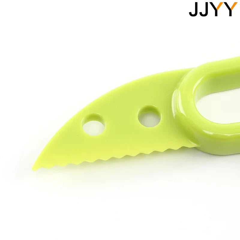 JJYY 3 en 1 Cortador de aguacate, descorazonador de manteca de karité, pelador de frutas, separador de pulpa, cuchillo de plástico, utensilios de cocina para verduras