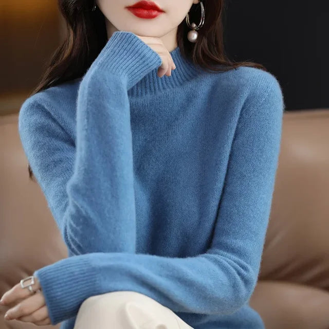 Autumn Winter Women Sweater Korean Fashion Warm Bottoming Shirts Half Turtleneck Basic Knitwear Solid Long Sleeve Pullovers 
