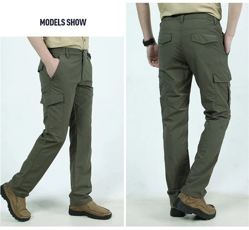 Men's Summer Tactical Cargo Pants Lightweight Casual Waterproof Trousers Casual Pants Wear-Resistant Multi-Pocket Outdoor Hiking