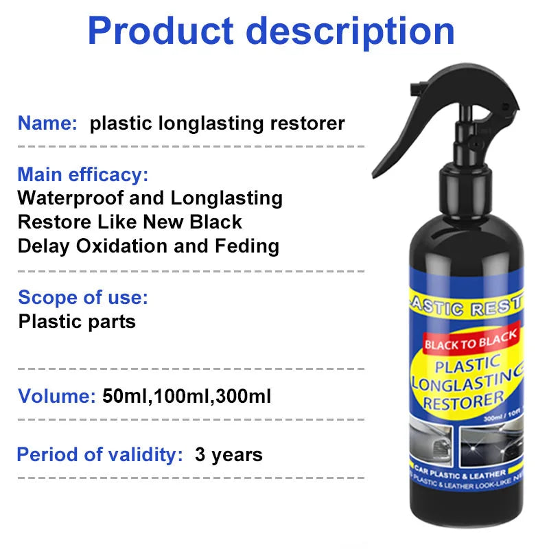 Restaurador de plástico para carro, produtos de limpeza de carro com brilho preto, restauração de couro plástico, polimento automático e reparo, renovador de revestimento