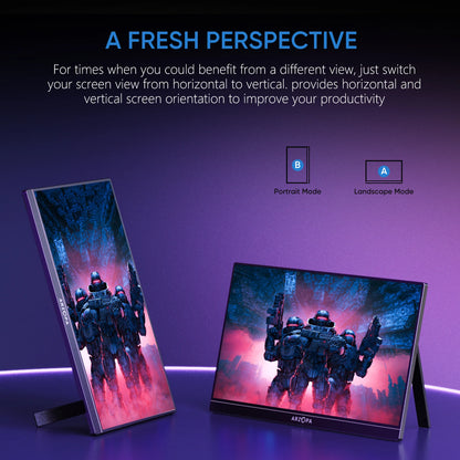 ARZOPA 16.1 inches Portable Monitor,144hz,100%sRGB,1080P FHD,IPS Screen, External Second Screen for Laptop/PC/PS5/Mac/Xbox Z1FC