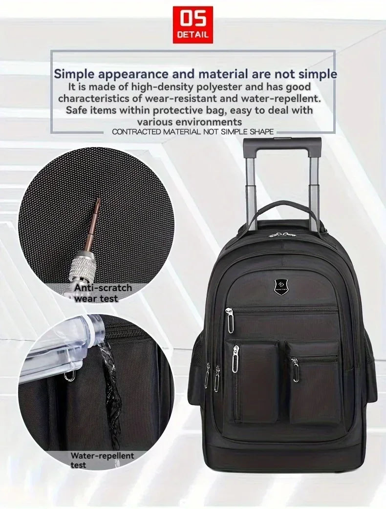 Large Capacity Travel Backpack With Wheels, Multi Layer Trolley Luggage Bag, Multifunctional Weekender Overnight Bag Rucksack