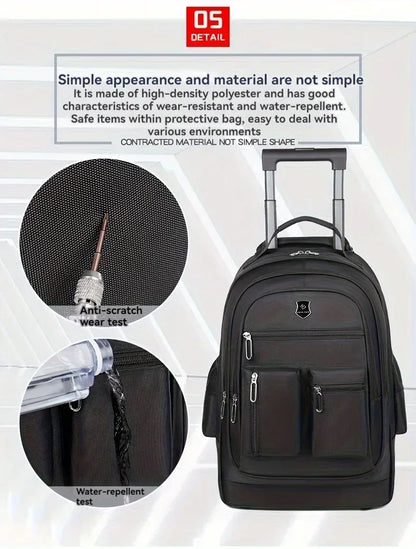 Large Capacity Travel Backpack With Wheels, Multi Layer Trolley Luggage Bag, Multifunctional Weekender Overnight Bag Rucksack