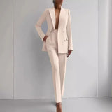 Women New 2pcs Clothes Set Solid Color Long Sleeve Blazer Jacket High Waist Long Pants Clothing Suit Summer Fashion Office