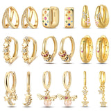 Clássico 925 Brincos de Prata para Mulheres, Estrelas, Luas, Pérolas, Abelhas, Argola Dourada, Noivado, Aniversário, Presente Joalheria Fina
