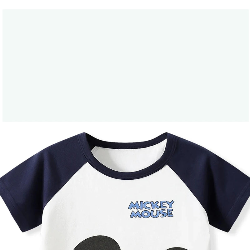 Mickey Mouse Summer T-shirt Shorts Children's Short Sleeve Set Cotton Tees Tracksuits Boys Girls Clothes Casual Two Piece
