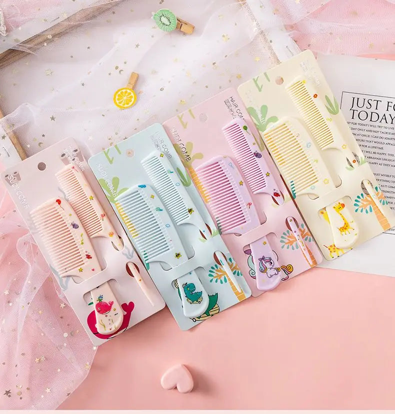 2Pcs Kids Hair Comb Set Cute Portable Anti-Static Plastic Hairdressing Comb For Girls Hair Comb Cartoon Baby Chil
