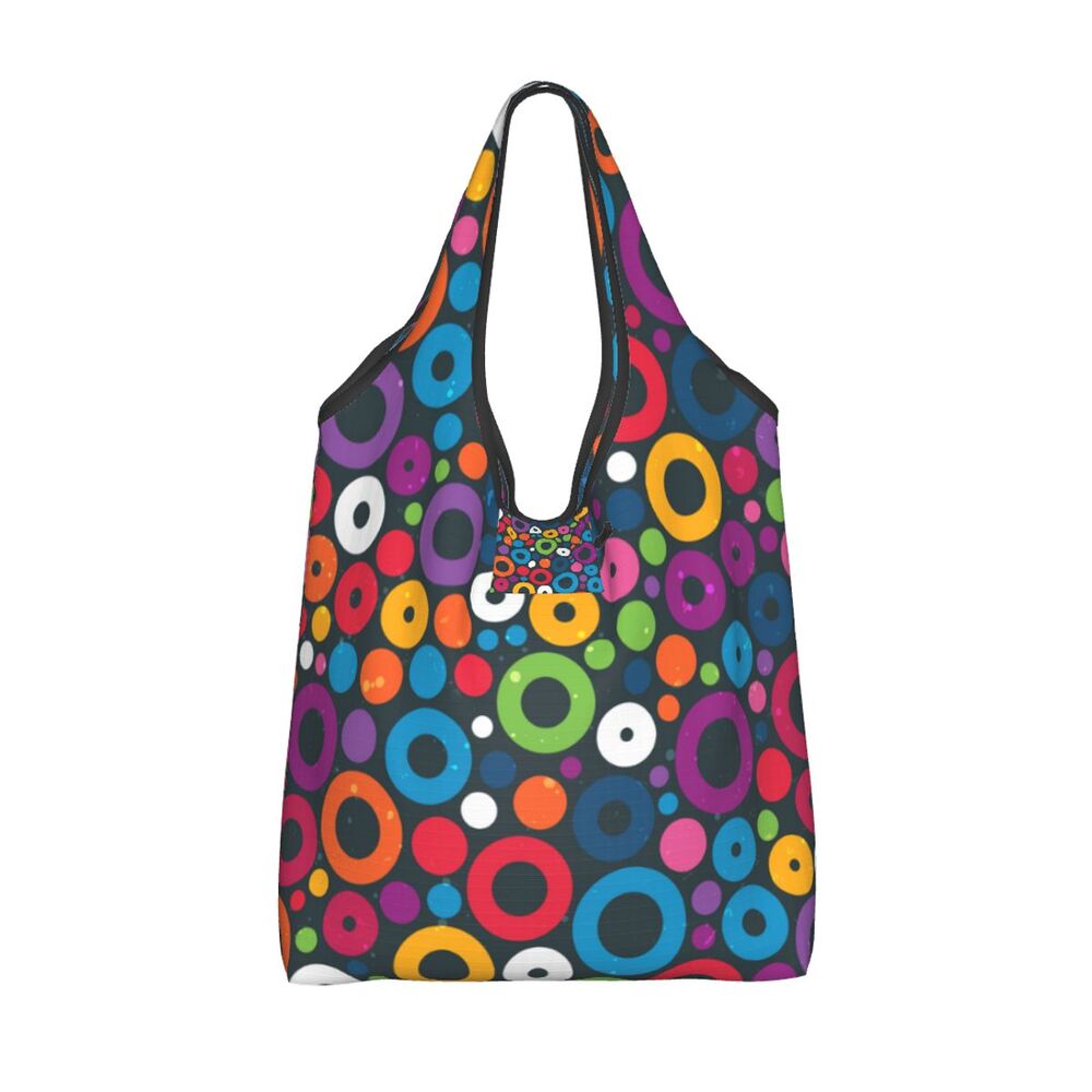 Custom Recycling Classic Black And White Polka Dot Shopping Bag Women Tote Bag Portable Grocery Shopper Bags