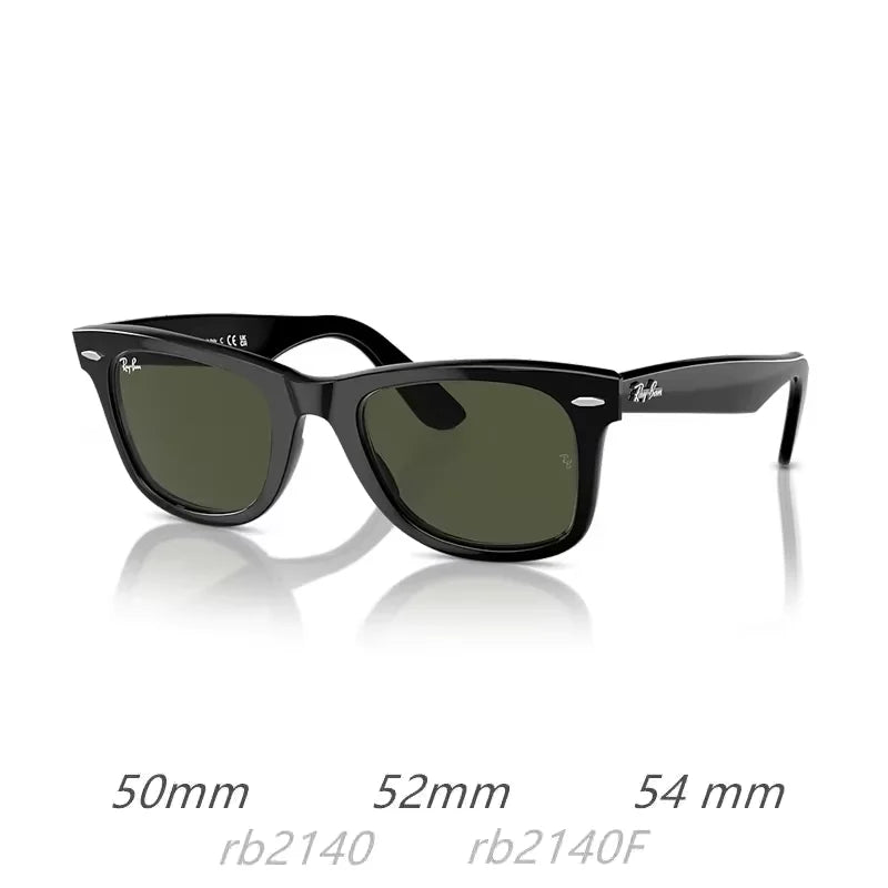 Original RayBan Classic RB2140 2140F WAYFARER Square Sunglasses with Glass Lenses, Glossy Frame, UV Protection, and Premium Eyewear in Box