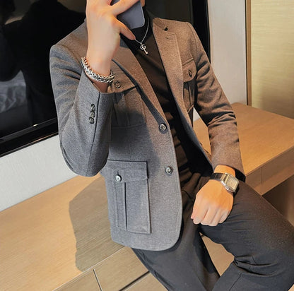 Tweed Men's Suit Jackets Single Breasted Male Blazer Gray Fashion 2024 Luxury Designer Menswear Coat Korean Style Clothes Casual