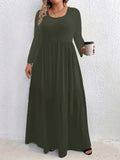 AliExpress-vestido de manga comprida com gola redonda, casual, monocromático, plus size, moda outono e inverno, Europa e Estados Unidos, 2024