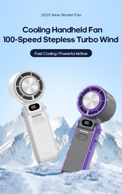 KINSCOTER Portable Air Cooling Turbo Fan 3600mAh 100 Wind Speeds Adjustable Outdoor Foldable Student Handheld Fan with Lanyard
