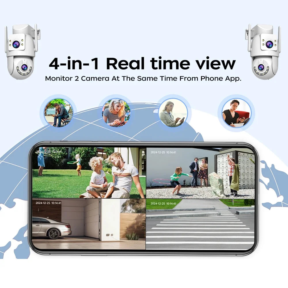 Jooan 5K 8MP Dual Lens Dual Screen IP Camera Wifi PTZ Camera Outdoor AI Auto Tracking CCTV HD Audio Video Surveillance