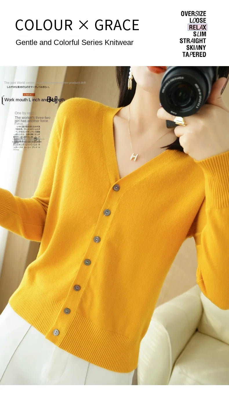 Cárdigan de punto de cachemira Andy de otoño, nuevo, con cuello en V, color liso, moderno, de alta calidad, cómodo, holgado e informal - GH021