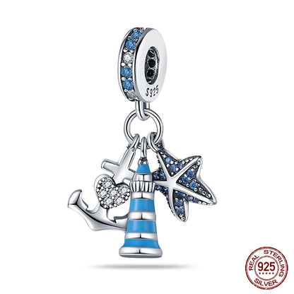 Ocean Series - Original Genuine 925 Sterling Silver Turtle Crab Mermaid Charm Beads Suitable for 3mm Bracelet DIY Making Pendant