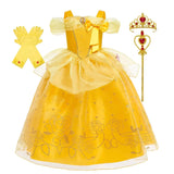 Disney Girls Cosplay Belle Princess Dress for Kids Beauty and The Beast Costumes Children Birthday Party with Flower Clothes