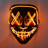 Artigos para Festa de Halloween 2026: Máscara LED Luminosa Estilo "Uma Noite de Crime" (Purge) com Luz Neon EL Sem Fio – Máscara de Rosto Inteiro para Cosplay Adulto (Brilha no Escuro)