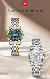 Relógio feminino Olevs de luxo quartzo a prova de agua calendário de pontos elegantes em estilo diamante