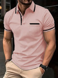 Polo de rayas de manga corta con cremallera para hombre, moda de primavera y verano, camisetas casuales, ropa deportiva de calle para exteriores, ropa para hombre