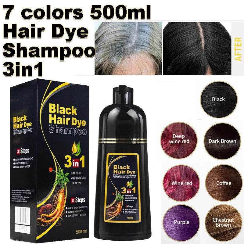 Shampoo de Coloração Instantânea Meidu 3 em 1 – Cor Preto Natural para Homens e Mulheres – Tinta de Cabelo à Base de Ervas (Opções: Castanho, Roxo)