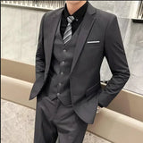 Men's Fashionable Gentleman Business British Style Solid Color Banquet Host Casual Wedding Suit (Blazer + Vest + Trousers)