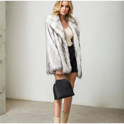 Women Elegant Plush Faux Fur Overcoat Female Casual Loose Coat Jackets 2022 Winter New Lapel Full Sleeve Fashion Coat
